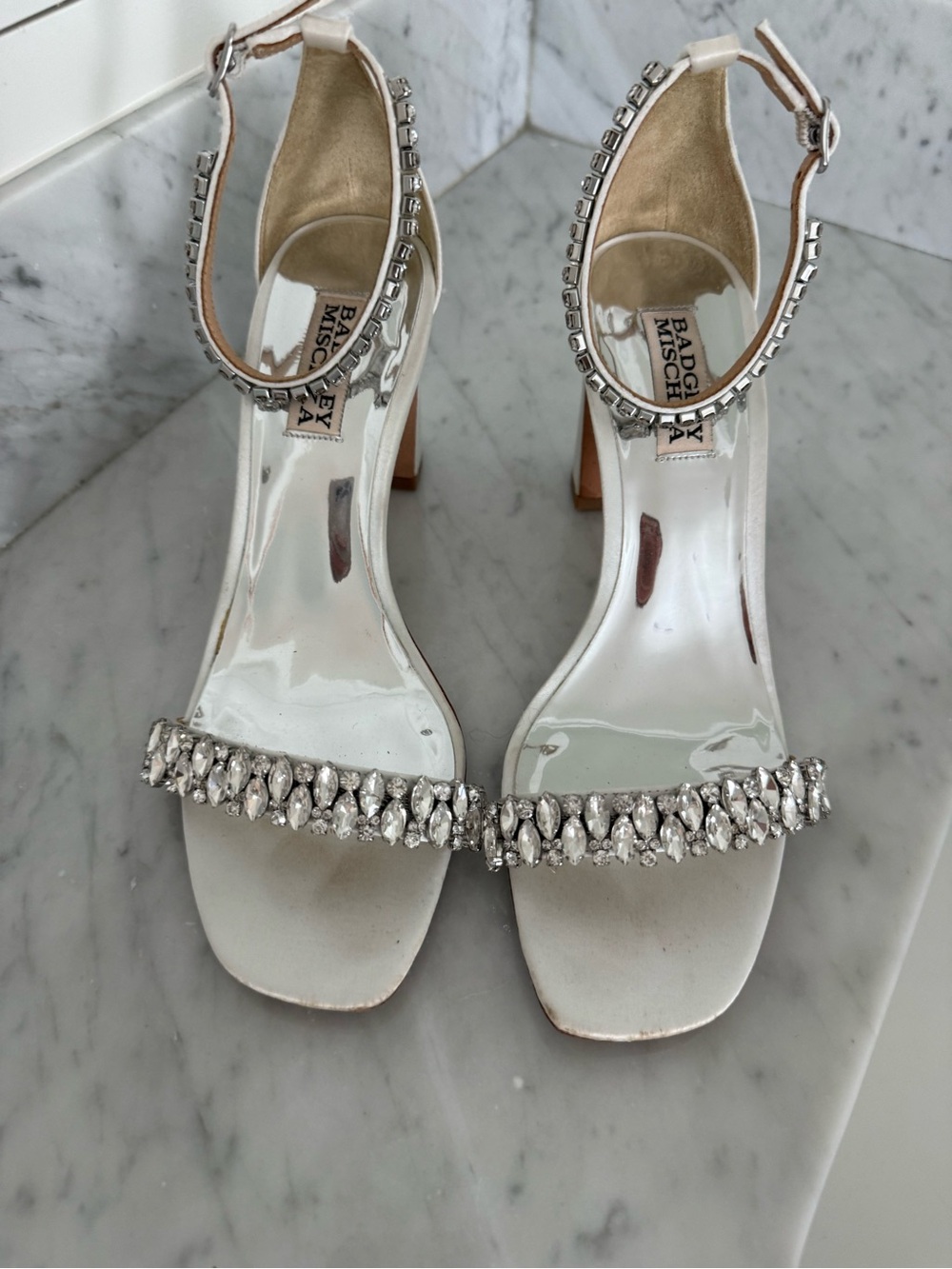 Stunning Badgley Mischka White Crystal Ankle-Strap Sandals